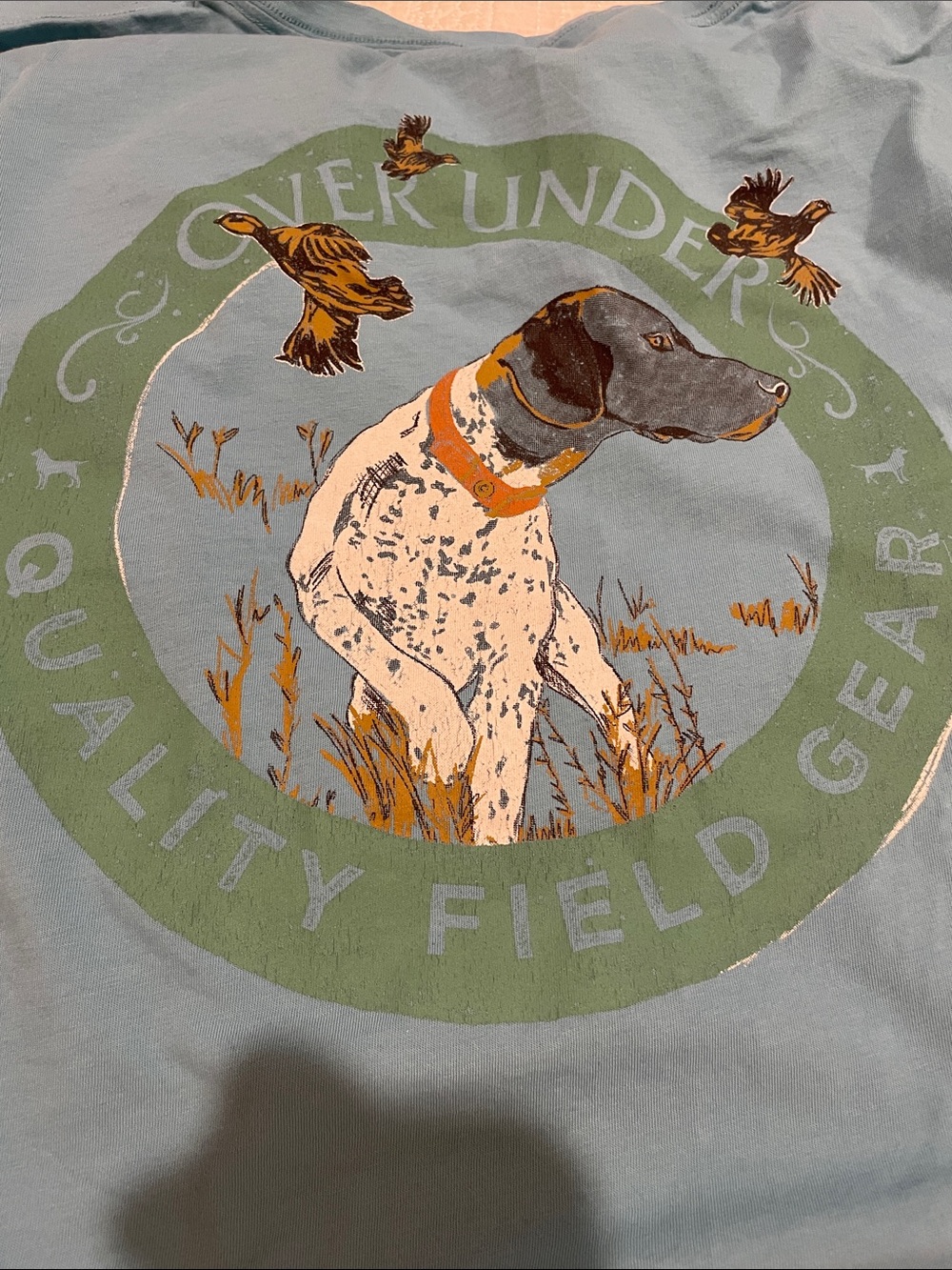 Over Under Light Blue Graphic Dog Tee with Green Accent